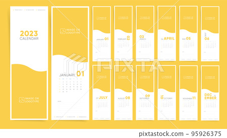 Calendar 2023 template. Week starts Sunday. Modern Business vertical design template vector set of 12 months pages. Calendar 2023 template. Week starts Sunday. Modern Business vertical design template vector set of 12 months pages. 95926375