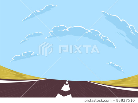 Runway for plane takes off or landing on sky background. Necessary part of modern airport. Travel transportation aviation concept in cartoon flat style Runway for plane takes off or landing on sky background. Necessary part of modern airport. Travel transportation aviation concept in cartoon flat style 95927510