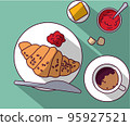 French breakfast croissant with butter and coffee 95927521