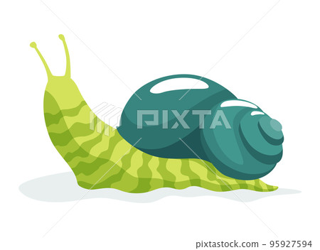 Snail crawling. Snailfish colour shell. Colourful mollusk character isolated in cartoon style. Multicolored slug snail-shaped for kids design or speed snail-paced Snail crawling. Snailfish colour shell. Colourful mollusk character isolated in cartoon style. Multicolored slug snail-shaped for kids design or speed snail-paced 95927594