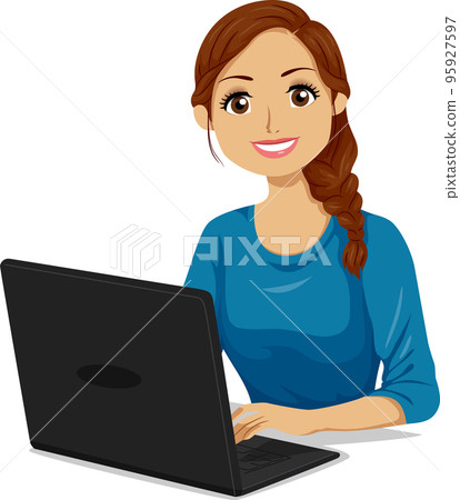 Teen Girl Hispanic Laptop Illustration - Stock Illustration [95927597 ...