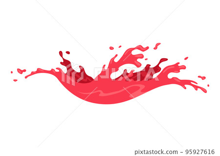 Squirt splashe. Colourful flowing spattering. Splattered pure juice or liquid. Drops with abstract forms of wave. Cartoon illustration with color water splash 95927616