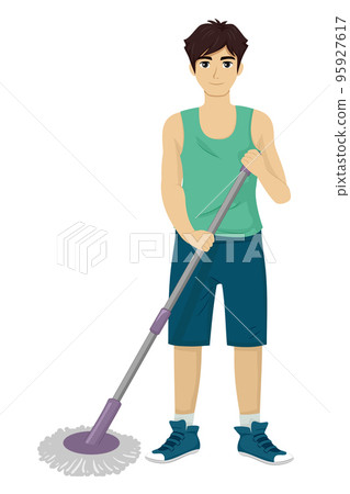 Teen Guy Mop Illustration 95927617