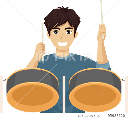 Teen Guy Play Steel Drums Illustration 95927620