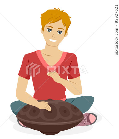 Teen Guy Play Steel Hand Pan Illustration 95927621