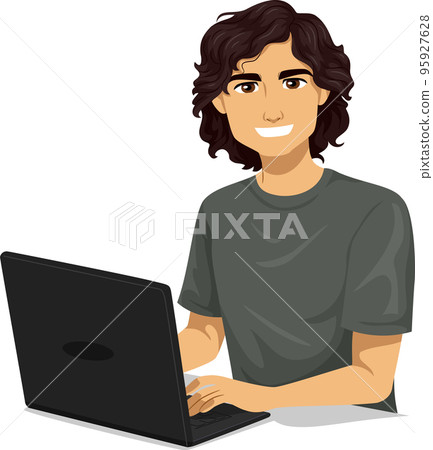 Teen Boy Hispanic Laptop Illustration 95927628