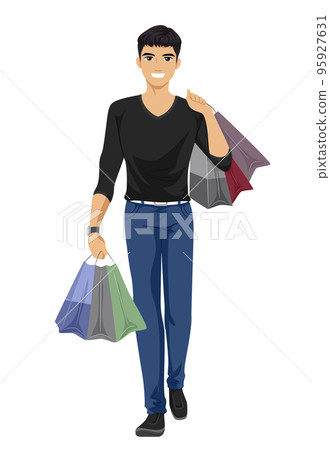 South East Asian Guy Shopping Bags Illustration 95927631