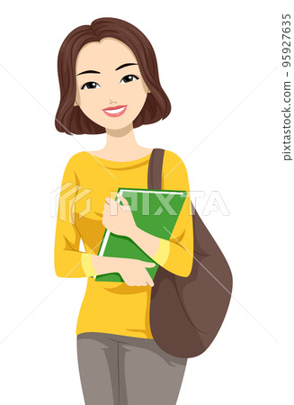 Teen Girl East Asian Student Book Illustration 95927635