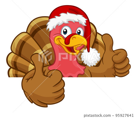 Turkey In Santa Hat Christmas Thanksgiving Cartoon 95927641