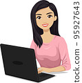 Teen Girl South East Asian Laptop Illustration 95927643