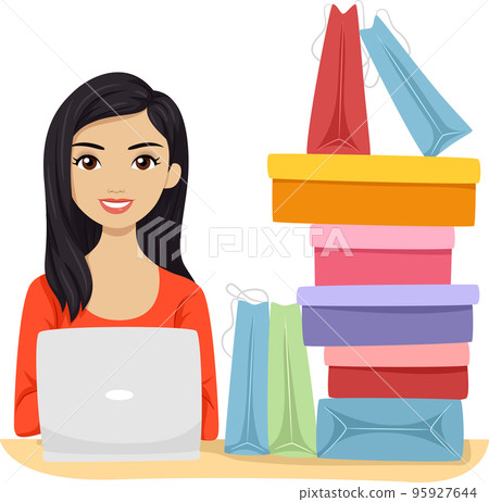 Girl South East Asian Online Shopping Illustration 95927644
