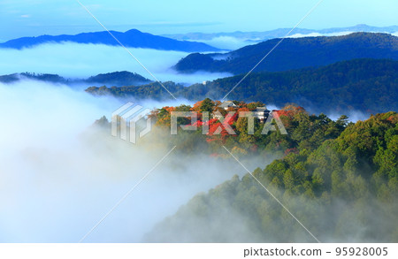 [Okayama Prefecture] Castle in the Sky, Bitchu Matsuyama Castle with Autumn Leaves 95928005