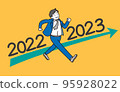 Illustration of a businessman walking energetically across the years from 2022 to 2023 Illustration of a businessman walking energetically across the years from 2022 to 2023 95928022