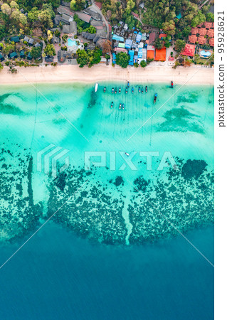 Aerial view of Laem Tong Beach or Laemtong bay in koh Phi Phi, Krabi, Thailand Aerial view of Laem Tong Beach or Laemtong bay in koh Phi Phi, Krabi, Thailand 95928621