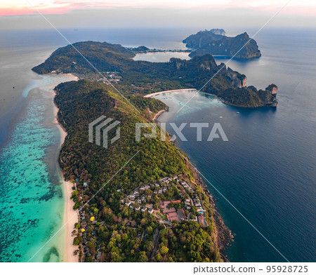 Aerial view of Laem Tong Beach or Laemtong bay in koh Phi Phi, Krabi, Thailand Aerial view of Laem Tong Beach or Laemtong bay in koh Phi Phi, Krabi, Thailand 95928725