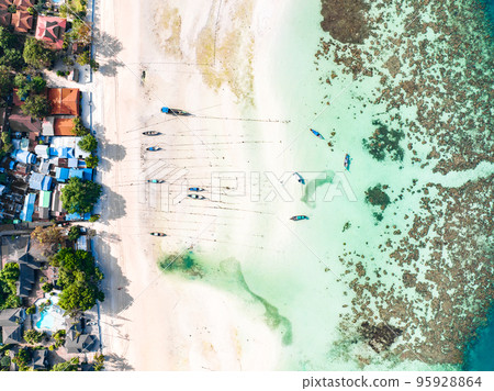 Aerial view of Laem Tong Beach or Laemtong bay in koh Phi Phi, Krabi, Thailand Aerial view of Laem Tong Beach or Laemtong bay in koh Phi Phi, Krabi, Thailand 95928864