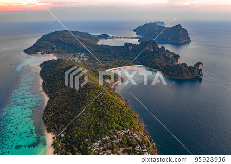 Aerial view of Laem Tong Beach or Laemtong bay in koh Phi Phi, Krabi, Thailand Aerial view of Laem Tong Beach or Laemtong bay in koh Phi Phi, Krabi, Thailand 95928936