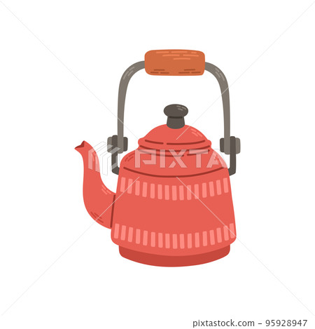 Simple red teapot for tea. Stock design isolated on a white background for websites and apps 95928947