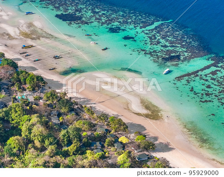 Aerial view of Laem Tong Beach or Laemtong bay in koh Phi Phi, Krabi, Thailand Aerial view of Laem Tong Beach or Laemtong bay in koh Phi Phi, Krabi, Thailand 95929000