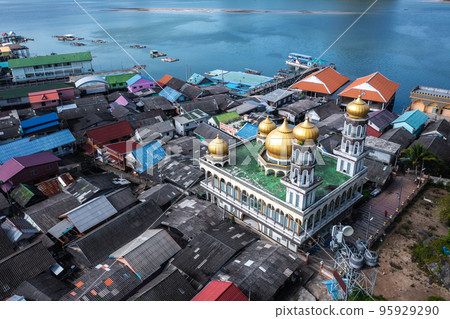 Aerial view of Ko Panyi or Koh Panyee muslim fishing village in Phang Nga Province, Thailand 95929290