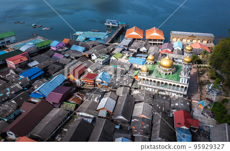 Aerial view of Ko Panyi or Koh Panyee muslim fishing village in Phang Nga Province, Thailand 95929327