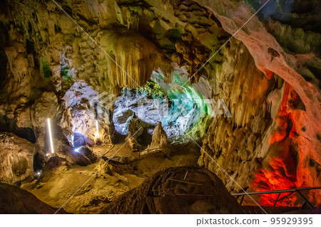 Wat Suwan Khuha temple in the cave with buddha statues, in Phang Nga, Thailand Wat Suwan Khuha temple in the cave with buddha statues, in Phang Nga, Thailand 95929395