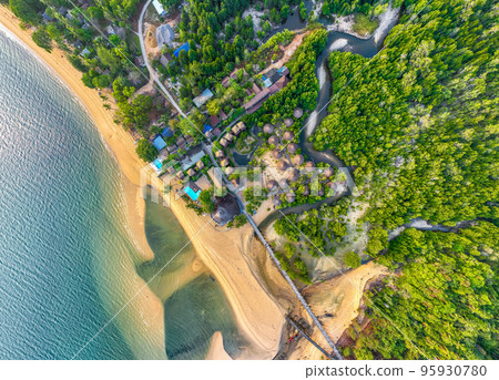 Aerial view of Koh Phayam beach in Ranong, Thailand 95930780