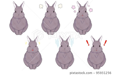 Gray rabbit facial expression illustration set 95931256