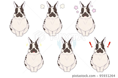 Dark brown broken rabbit facial expression illustration set Dark brown broken rabbit facial expression illustration set 95931264