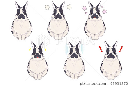 Black broken rabbit facial expression illustration set 95931270