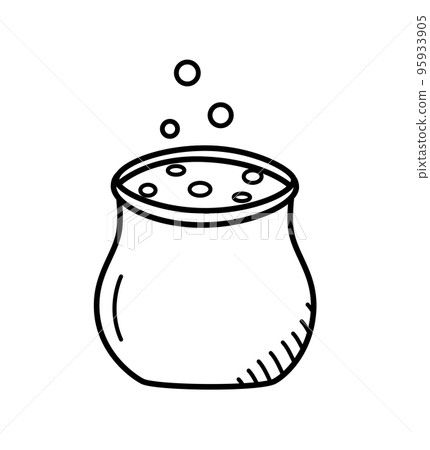Witch's cauldron with a potion boils a magical Halloween brew, vector illustration of isolate on white. Witch's cauldron with a potion boils a magical Halloween brew, vector illustration of isolate on white. 95933905