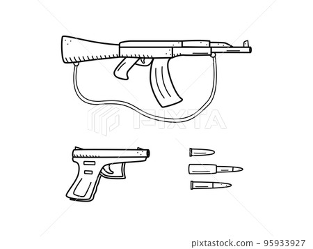 Automatic and gun with bullets and shells, firearms icon vector. Military weapons isolate on white. 95933927
