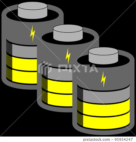 Three battery cells medium loaded with yellow status bar Three battery cells medium loaded with yellow status bar 95934247