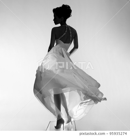 Beautiful young lady posing in a photo studio in a chic dress. S Beautiful young lady posing in a photo studio in a chic dress. S 95935274