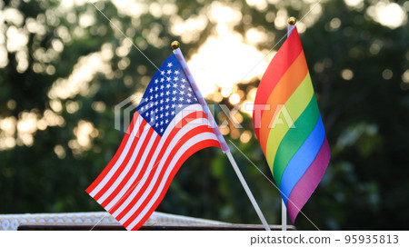 LGBTQ flag decorated to call out the world to respect gender diversity and to celebrate lgbtq+ community in pride month, soft and selective focus. LGBTQ flag decorated to call out the world to respect gender diversity and to celebrate lgbtq+ community in pride month, soft and selective focus. 95935813
