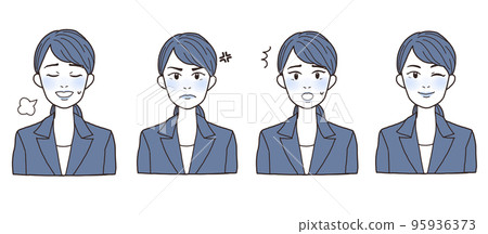 Set of 4 facial expressions for a woman in a suit, one tone Set of 4 facial expressions for a woman in a suit, one tone 95936373