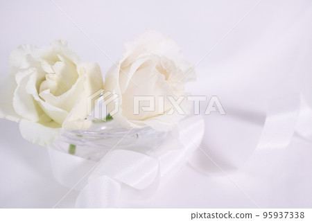 兩朵白花和一條捲曲的白絲帶婚禮形象 兩朵白花和一條捲曲的白絲帶婚禮形象 95937338