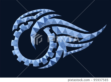 Low poly art with blue decorative wheel silhouette Low poly art with blue decorative wheel silhouette 95937585