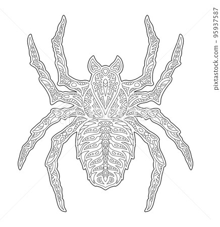 Line art for coloring book with decorative spider Line art for coloring book with decorative spider 95937587