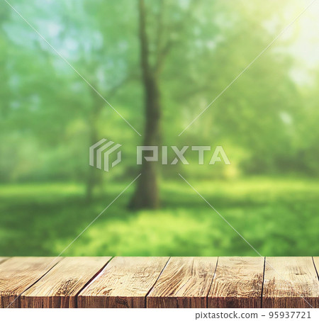 Natural background and table wood for product display template with bokeh light background. 95937721