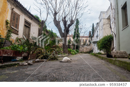 retro house on city street in Athens Greece 95938437