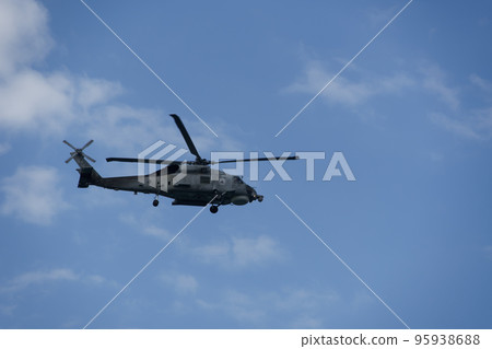 Sikorsky Seahawk naval military helicopter during an air show. Hellenic Navy S-70 flying on Thessaloniki, Greece during the 28 October National Oxi Day parade. 95938688