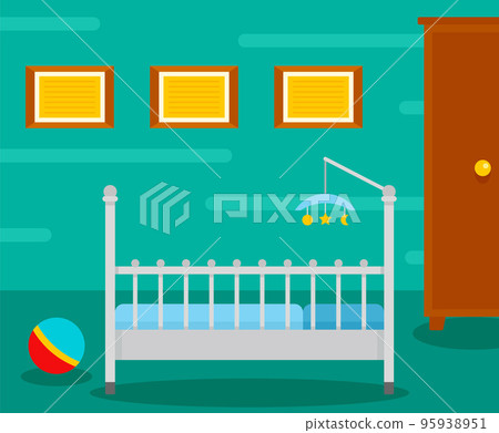 Baby room interior background. Flat illustration of baby room interior vector background for web design 95938951
