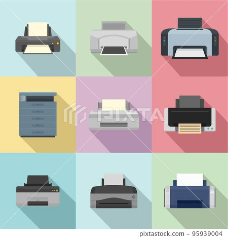 Office technician icons set. Flat set of 9 office technician vector icons for web isolated on white background Office technician icons set. Flat set of 9 office technician vector icons for web isolated on white background 95939004