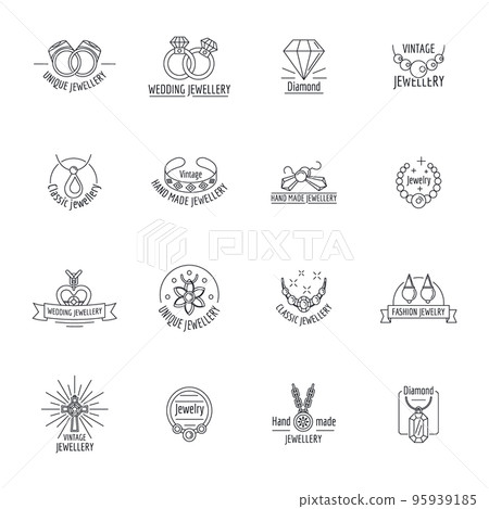 Jewellery logo necklace luxury icons set. Outline illustration of 16 jewellery logo necklace luxury vector icons for web 95939185