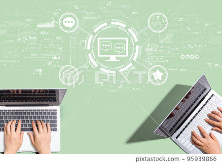 Social media theme with people working together 95939866