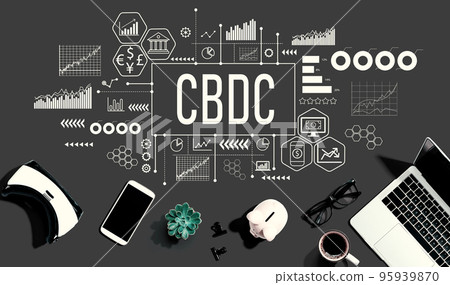CBDC theme with electronic gadgets and office supplies CBDC theme with electronic gadgets and office supplies 95939870
