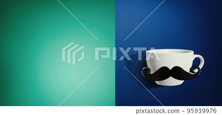 A cup of coffee with a paper mustache 95939976