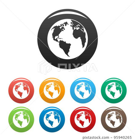 Continent on planet icon. Simple illustration of continent on planet vector icons set color isolated on white 95940265