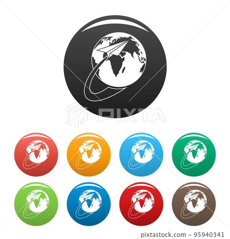 Around the world icon. Simple illustration of around the world vector icons set color isolated on white Around the world icon. Simple illustration of around the world vector icons set color isolated on white 95940341